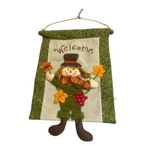 Hanging Welcome Scarecrow Wall Decor Rope Dowel 3D Leaves Fall Autumn 18" x 14"
